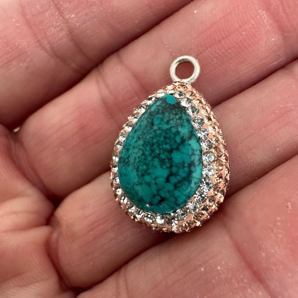 925 Sterling Turquoise Pendant With Rhinestones